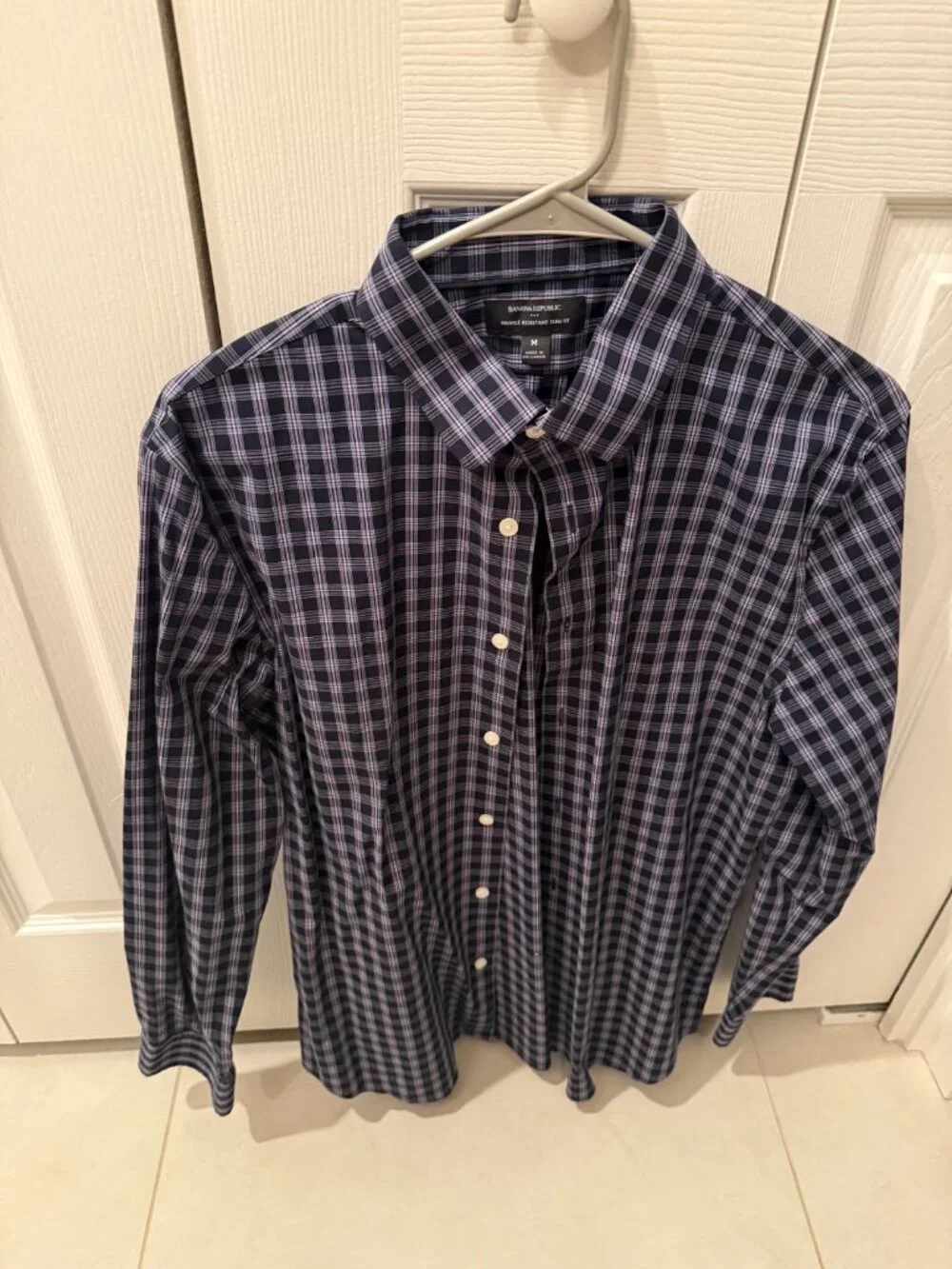 Banana Republic Mens Slim Dress Shirt - M - Midnight Plaid Warm - USED